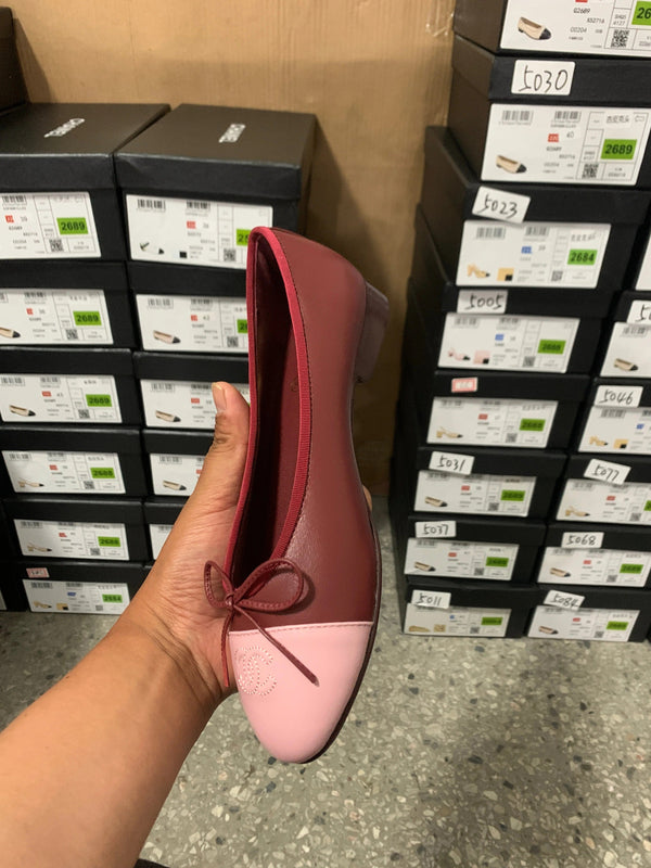 Chanel 2026 Ballet Flat Burgundy Pink Lambskin