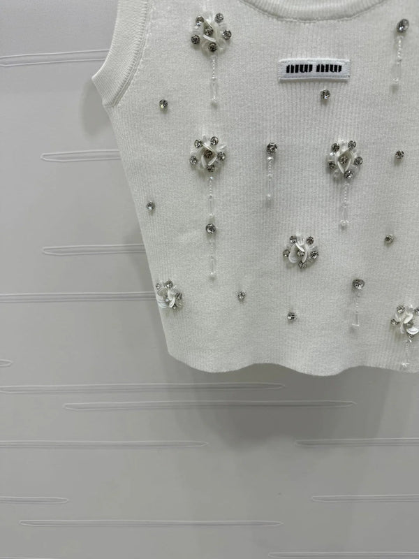 MIUMIU EMBELLISHED KNIT TOP 269491