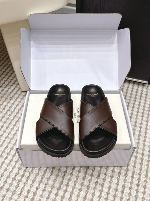YSL 26ss Platform Slippers Dark Brown Sheepskin 663214