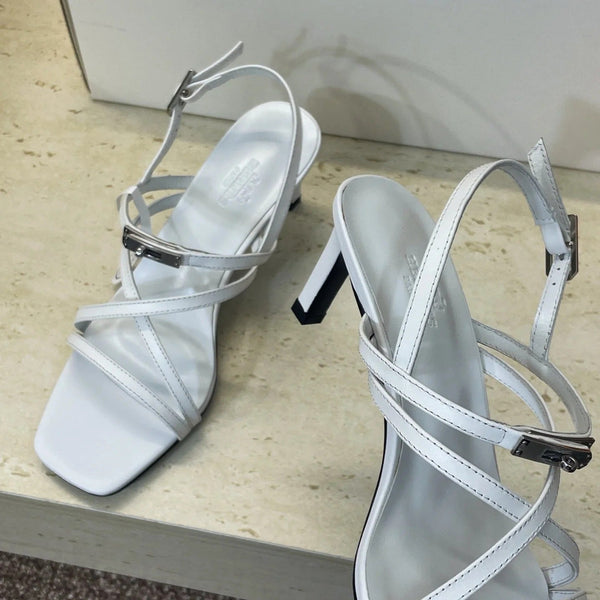 HM 26ss Kelly Sliver Buckle Sandals 65 White Calfskin 607168