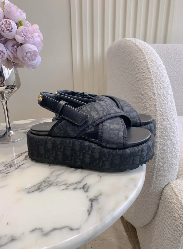 CD 26s Platform Sandals 65 Black Canvas Lambskin 644286