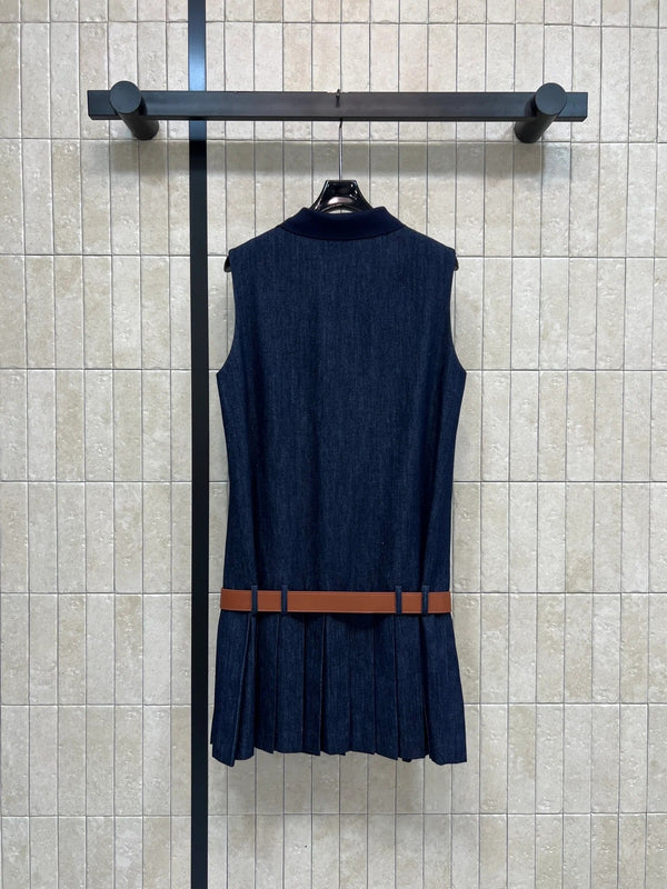 Miumiu 2026 Denim Sleeveless Dress Dark Blue Cotton 357003