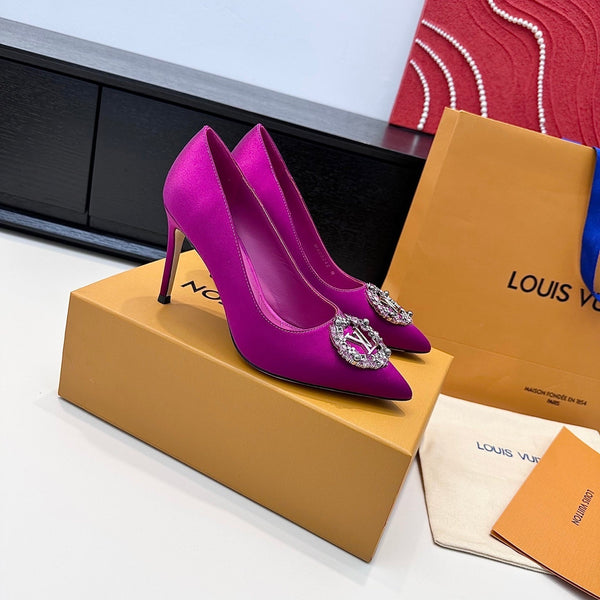 LV 26s Pointed-Toe High Heels 95 Fuchsia Pink Premium Satin 622449
