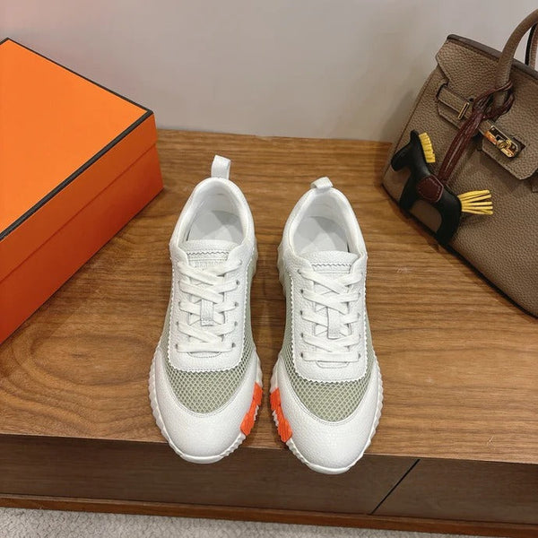 HM 26ss Sneakers White Light Green Cowhide Fabric 638564