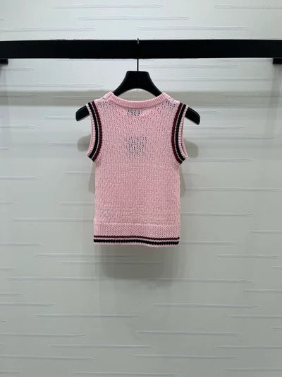 Miumiu 2026 Hollow Vest Black White Pink Wool