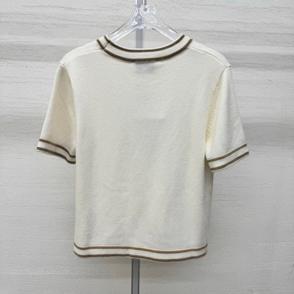 Chanel 2026 Crew Neck Short-Sleeve T-Shirt Cream Wool Cashmere 356959