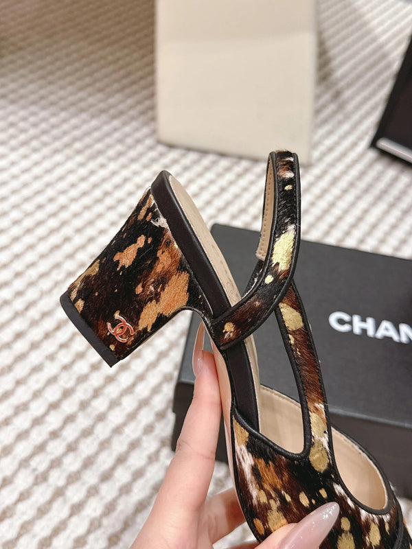 CC 26s Slingback 65 Black Brown Leopard Leather 652654