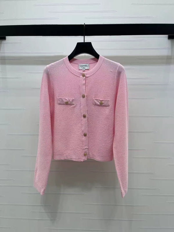 Chanel 2026 Sequined Crew Neck Knit Cardigan Silk Wool
