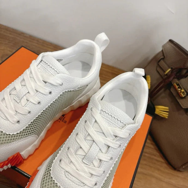 HM 26ss Sneakers White Light Green Cowhide Fabric 638564