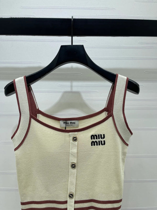 Miumiu 2026 Knitted Striped Camisole Cream and White Wool Cashmere 356492