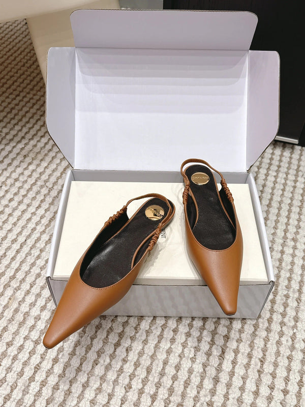 YSL 26ss Flat Slingback Camel Brown Sheepskin 654712