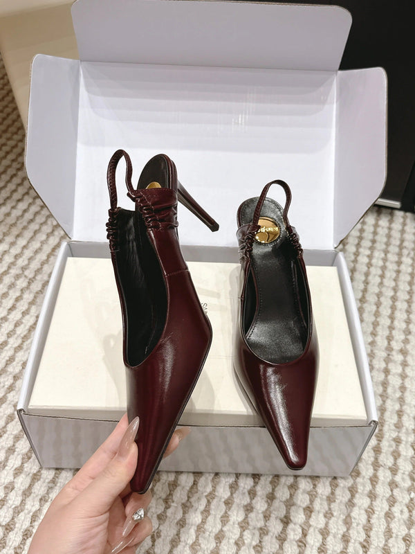 YSL 26ss Slingback 75 Burgundy Glossy Leather 654717