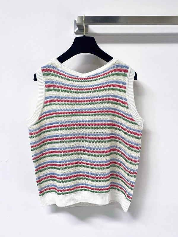 CD 2026 Multi Color Striped Knit Vest Wool Laine 405745