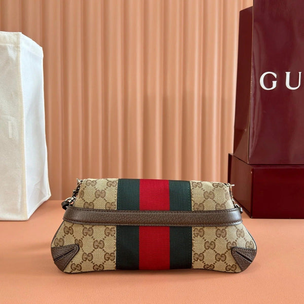 GG 2026 Horsebit Chain Shoulder Bag 27cm Beige Red Green Canvas Leather