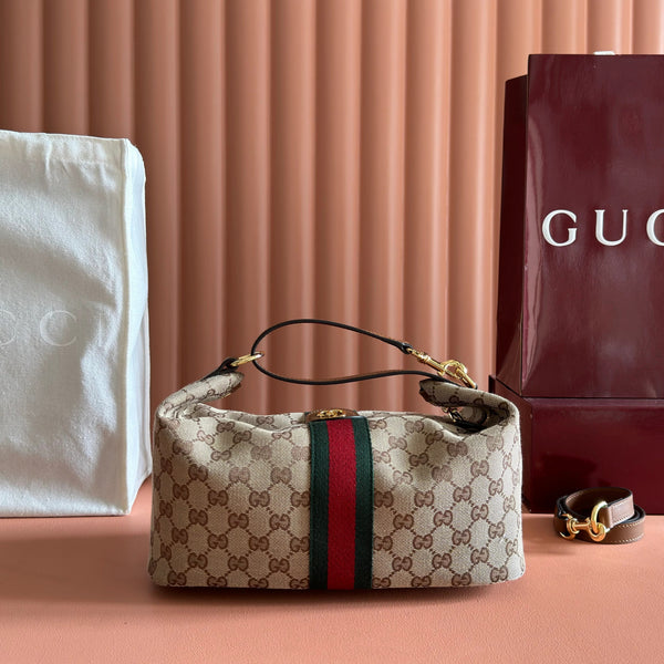 Gucci 2026 Vanity Top Handle Bag 27.5cm Ebony Dark Brown Canvas Leather 277178