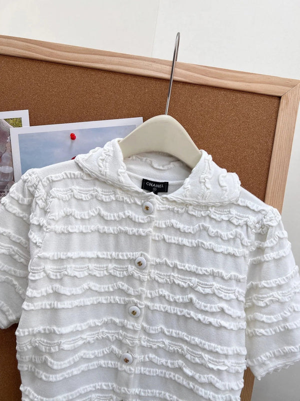 CC 2026 Collared Short-Sleeved Cardigan White Cotton 472923