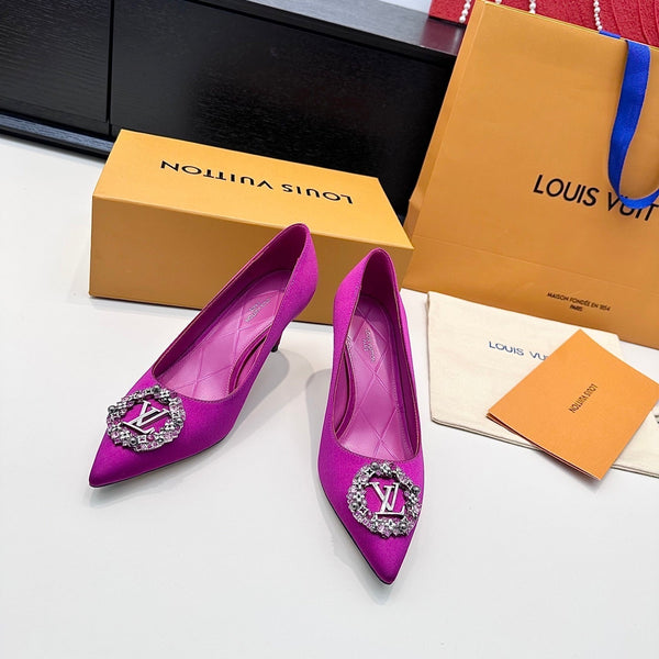 LV 26s Pointed-Toe High Heels 75 Fuchsia Pink Premium Satin 622448