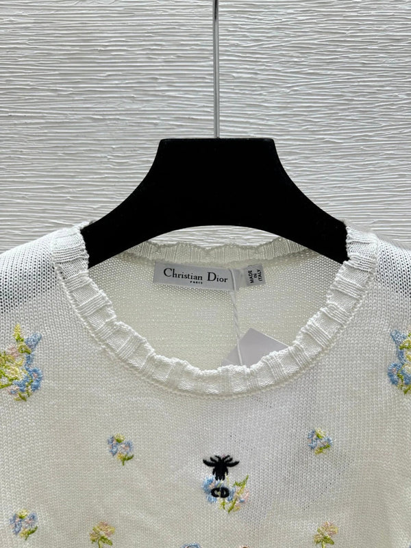 CD 2026 Floral Embroidered Knit Short-sleeved Top Wool 392593
