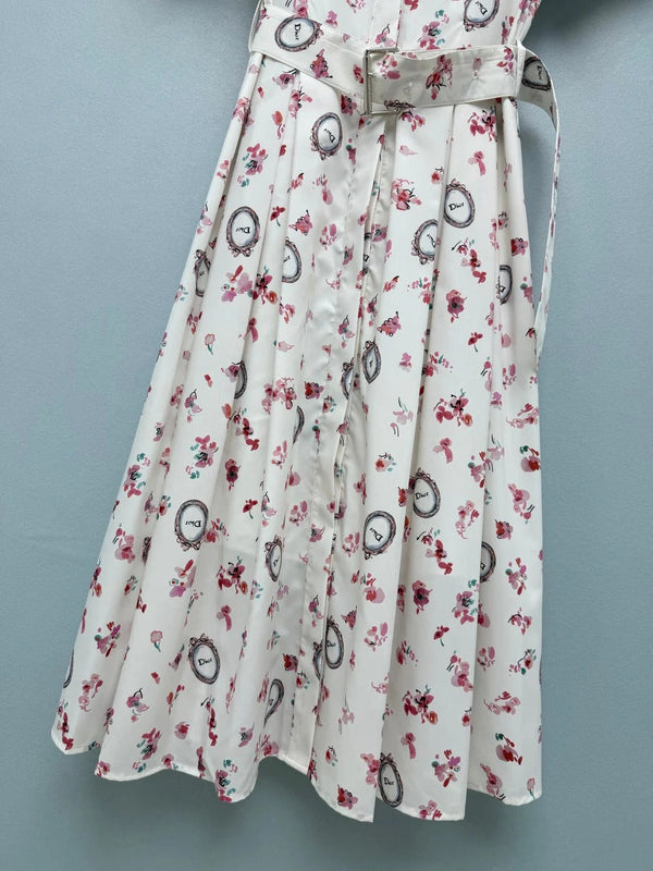 CD 2026 Floral Stand Collar Slim Waist Shirt Dress Polyester 392333