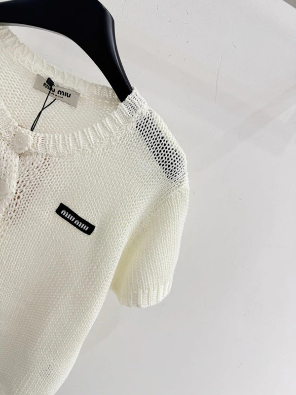 Miu 2026 Short Knit Cardigan White Wool 396496