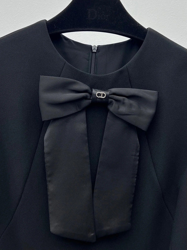 CD 2026 Bow-Embellished Belt Dress Black Polyester 445444