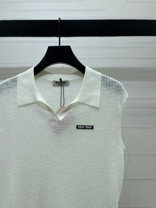 Miumiu 2026 Sleeveless Shirt White Gray Blue Pink Wool