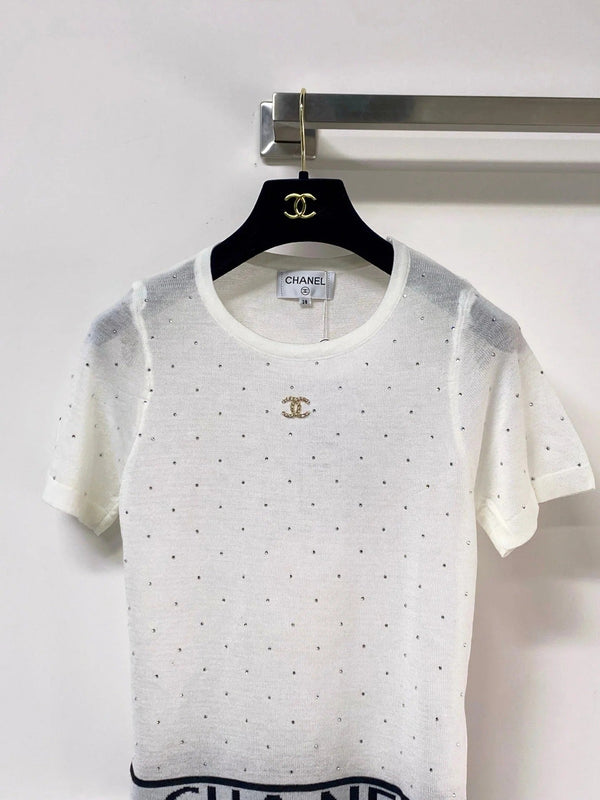 CC 2026 Rhinestone Knit Short-Sleeve Top Wool 330929