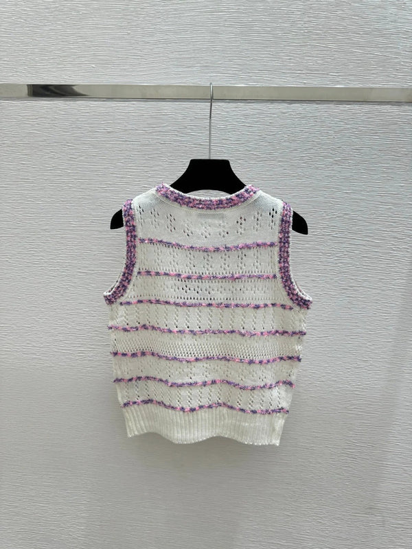 CD 2026 Hollow-Out Crew Neck Knitted Vest Wool 412623