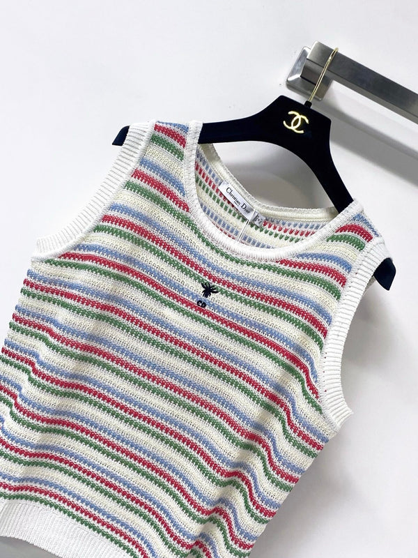 CD 2026 Multi Color Striped Knit Vest Wool Laine 405745