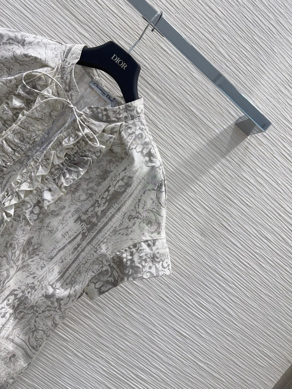 CD 2026 Toile de Jouy Pattern Shirt With Lace Trim Grey Cotton 449989