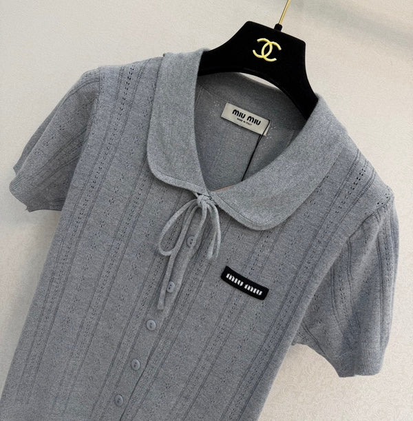 Miu 2026 Collared Short-sleeved Cardigan Tencel 394804