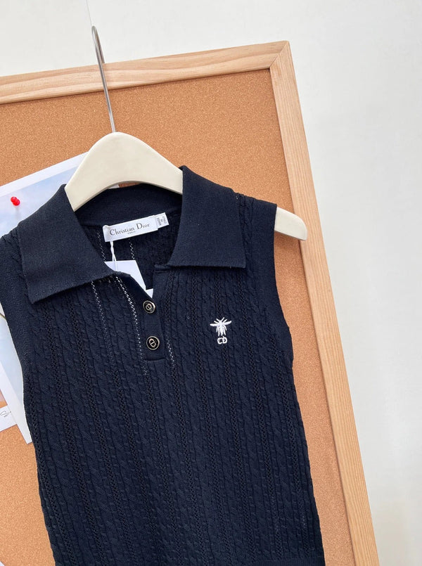 CD 2026 Knit Polo Vest Bee Embroidery Wool 481948