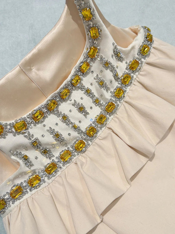Miu 2026 Diamond-Embellished Dress Beige Cotton 444928