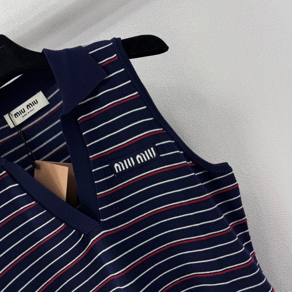 Miu 2026 Striped Collared Vest Tencel 395603