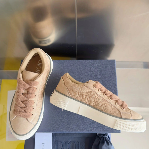 CD 26 B33 Platform Sneakers Light Brown Monogram Cowhide 609189