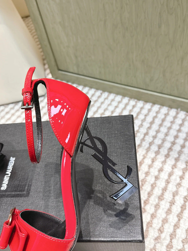 YSL 26ss High-Heeled Sandals 85 Red Black Patent Leather 654677
