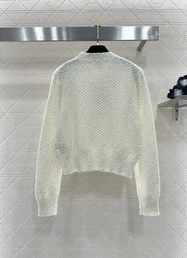 CC 26 Crew Neck Sequined Pullover Sweater Cream Red Wool 331243