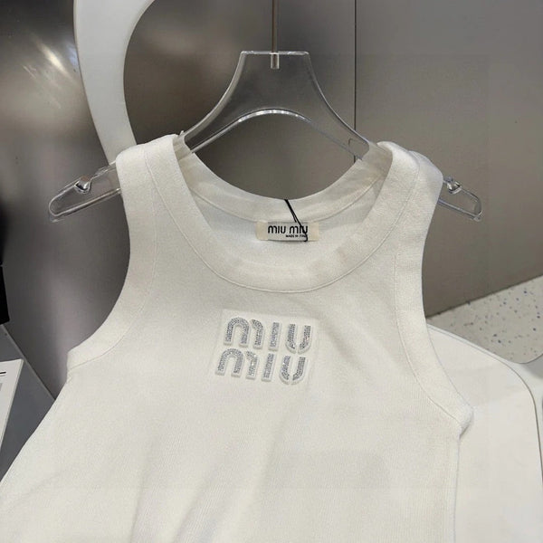 VISCOSE TANK TOP 643229 IN WHITE COTTON RIBBED KNIT WITH EMBELLISHED LOGO