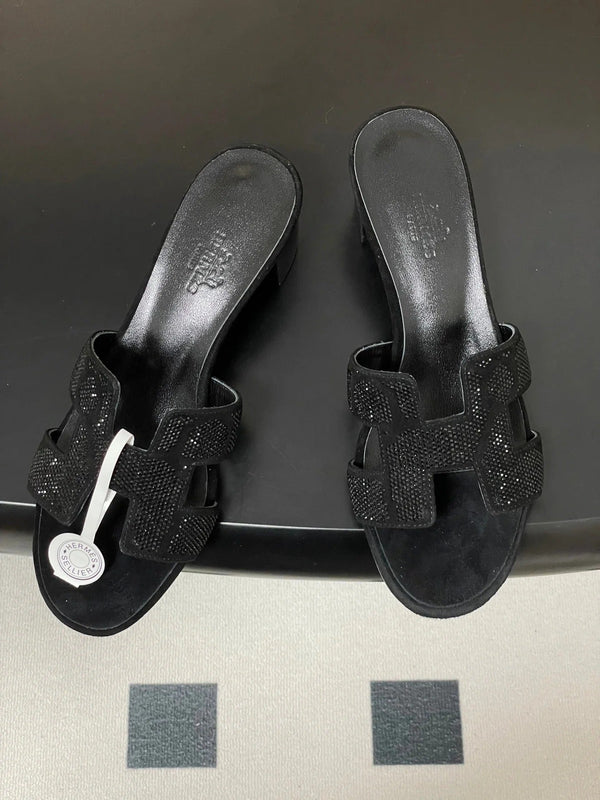 HM 25S ORAN HIGH‑HEEL SANDAL 50 MM IN BLACK LAMBSKIN WITH STONE DETAILS