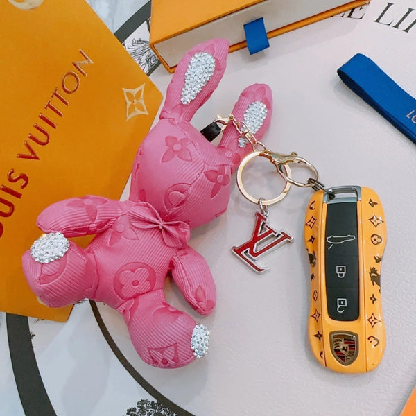 LV Pink Rabbit Charm With Rhinestone Accents