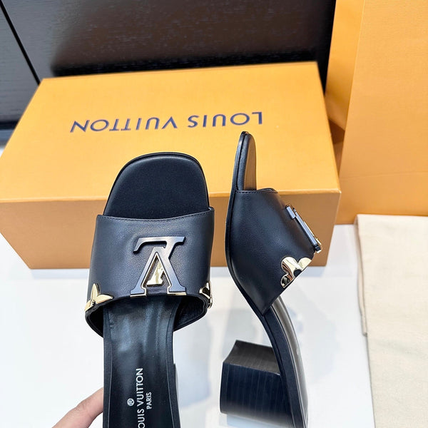 LV 26s High Heels 65 Sandals Black Calfskin 622410