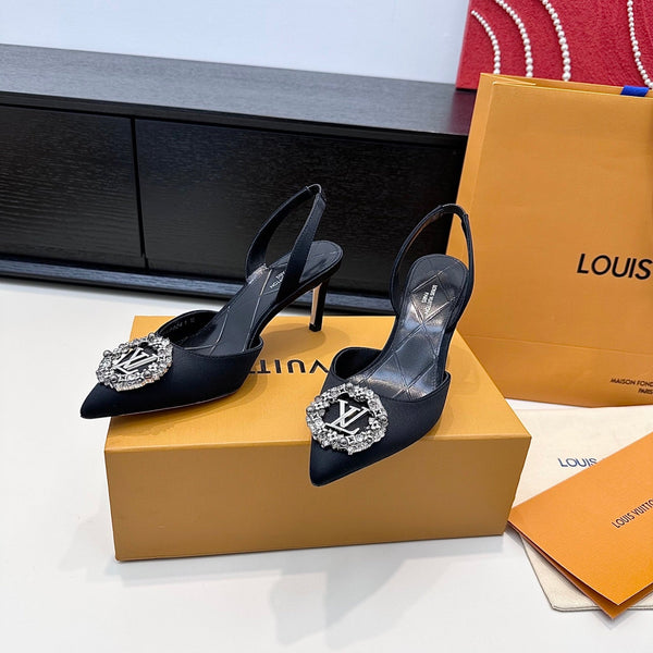 LV 26s Slingback 75 Black Premium Satin 622456