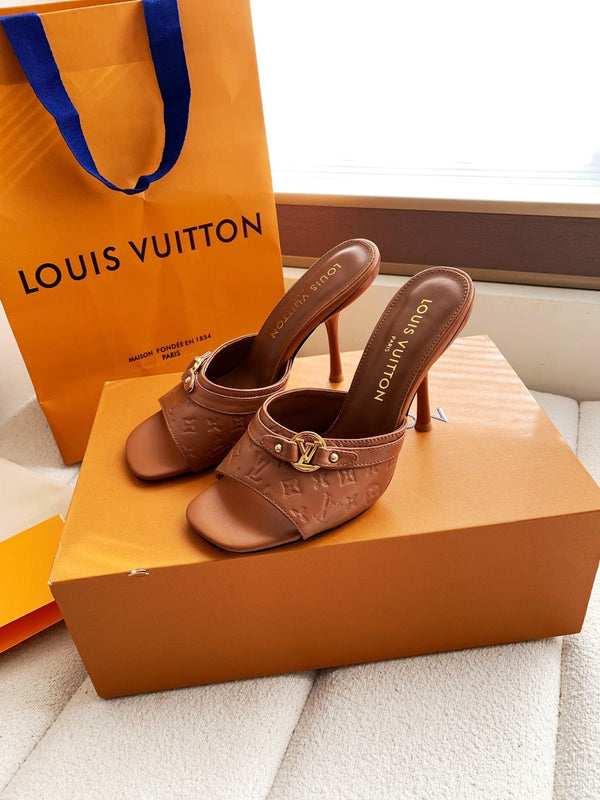 LV 26s High Heels 95 Slippers Brown Sheepskin 614986