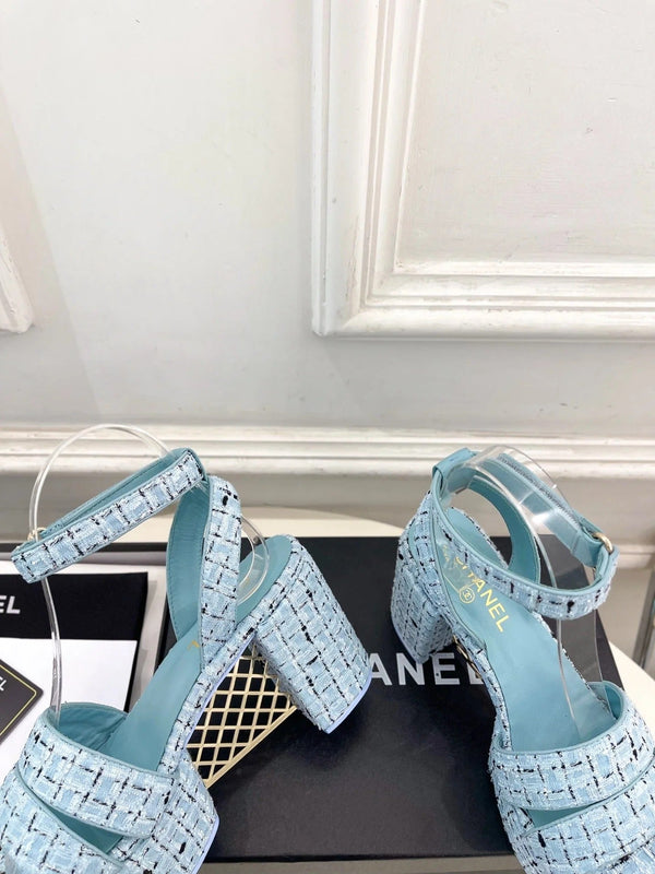 CC 26s HighHeeled Platform Sandals 85 Light Blue Tweed 631865