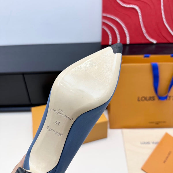 LV 26s Pointed-Toe High Heels 75 Light Blue Premium Satin 622433