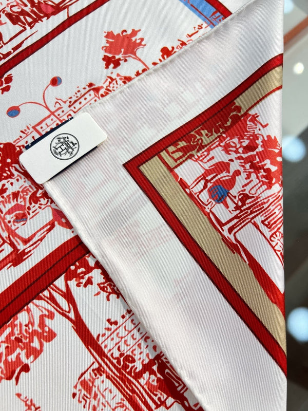 HM 26s Knitting Scarf 90 White Red Colorful Mulberry Silk 147541