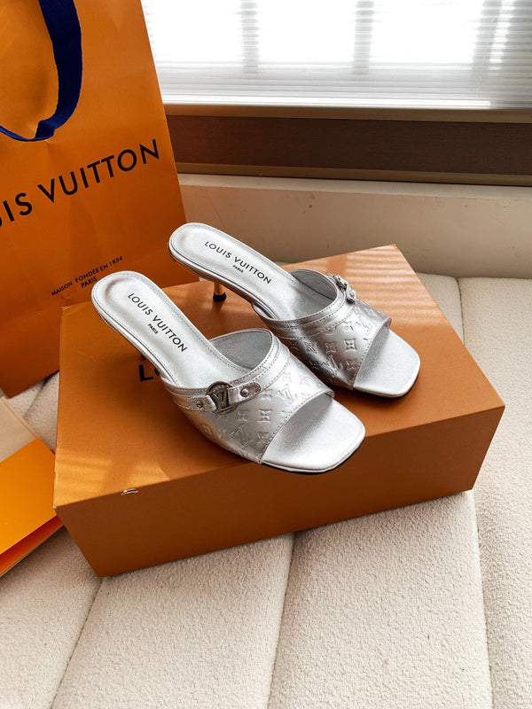 LV 26s High Heels 55 Slippers Sliver Sheepskin 614983