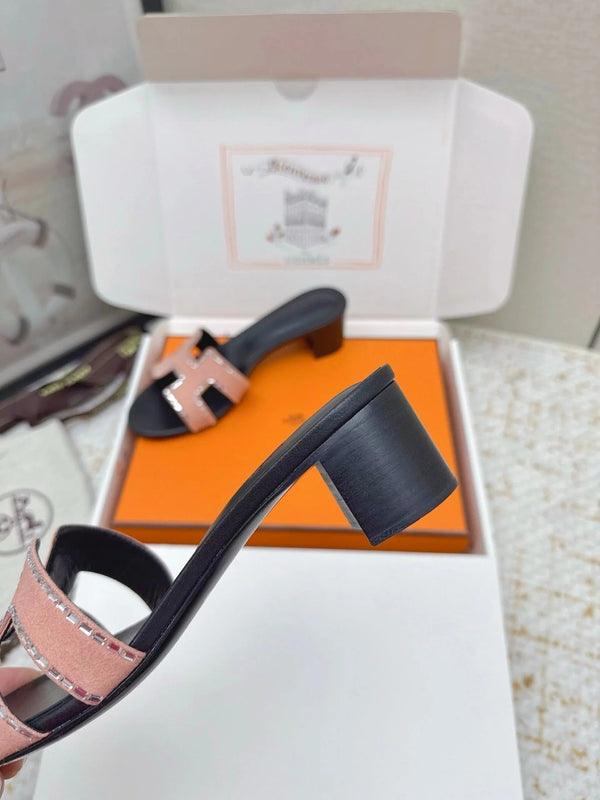 HM 26ss Oran Sandals 50 Black Light Pink Suede Sheepskin 625239