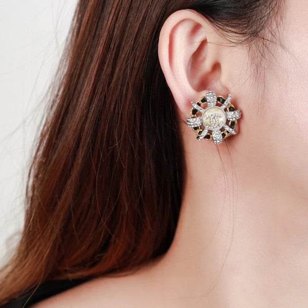 CC Mini Stud Sliver Gold Black Diamond Earring