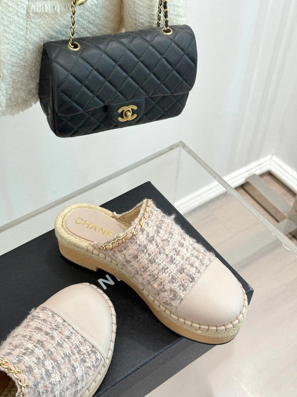 CC Mules 25ss 30 Mm In Pastel Pink Lambskin Mix Tweed